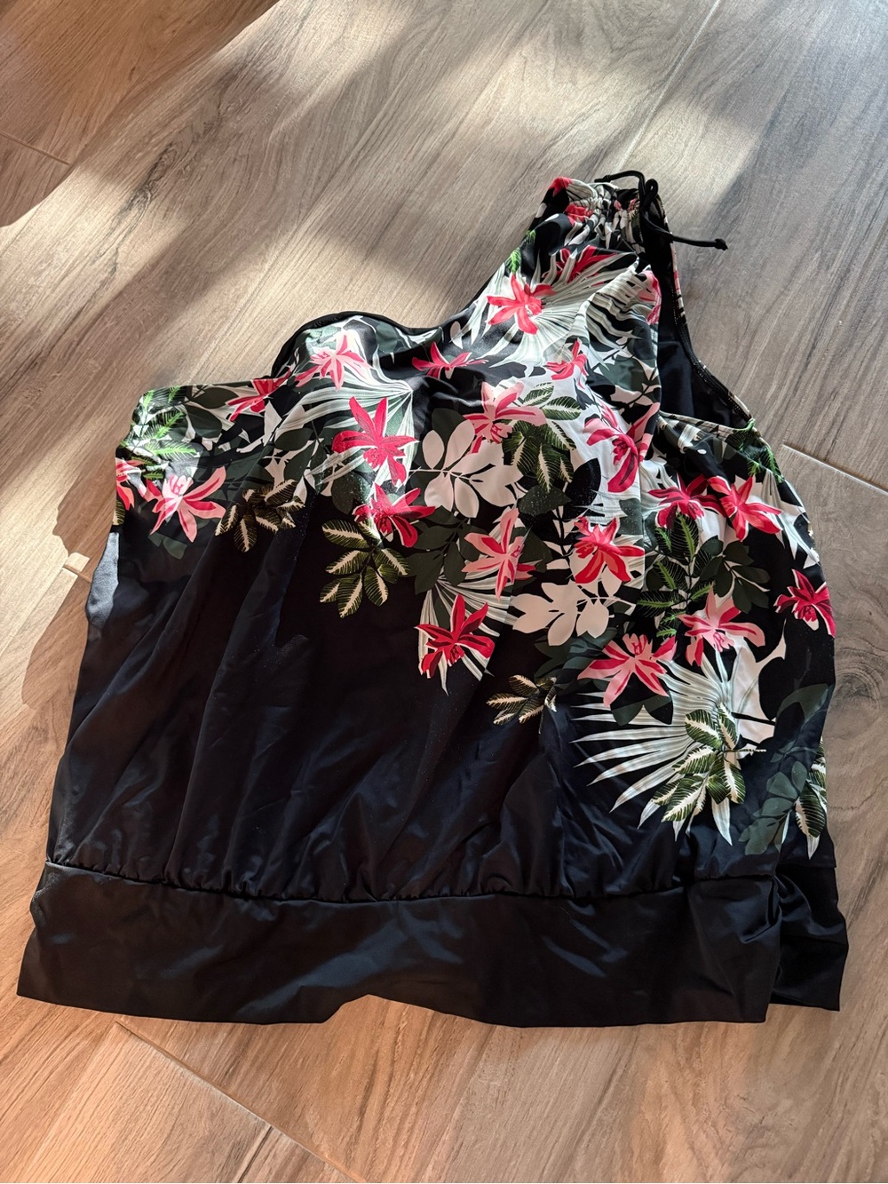 Swimsuits For All Black Floral Halter Swim Camisole with Pink & Green Accents